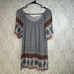 Catherine's Women's Tunic Blouse Plus‎ Size 2X Bohemian Short Sleeve Round Neck